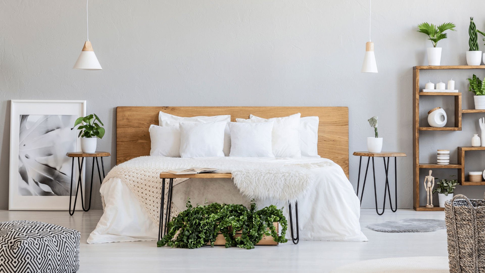 Bedroom with decorative bedding