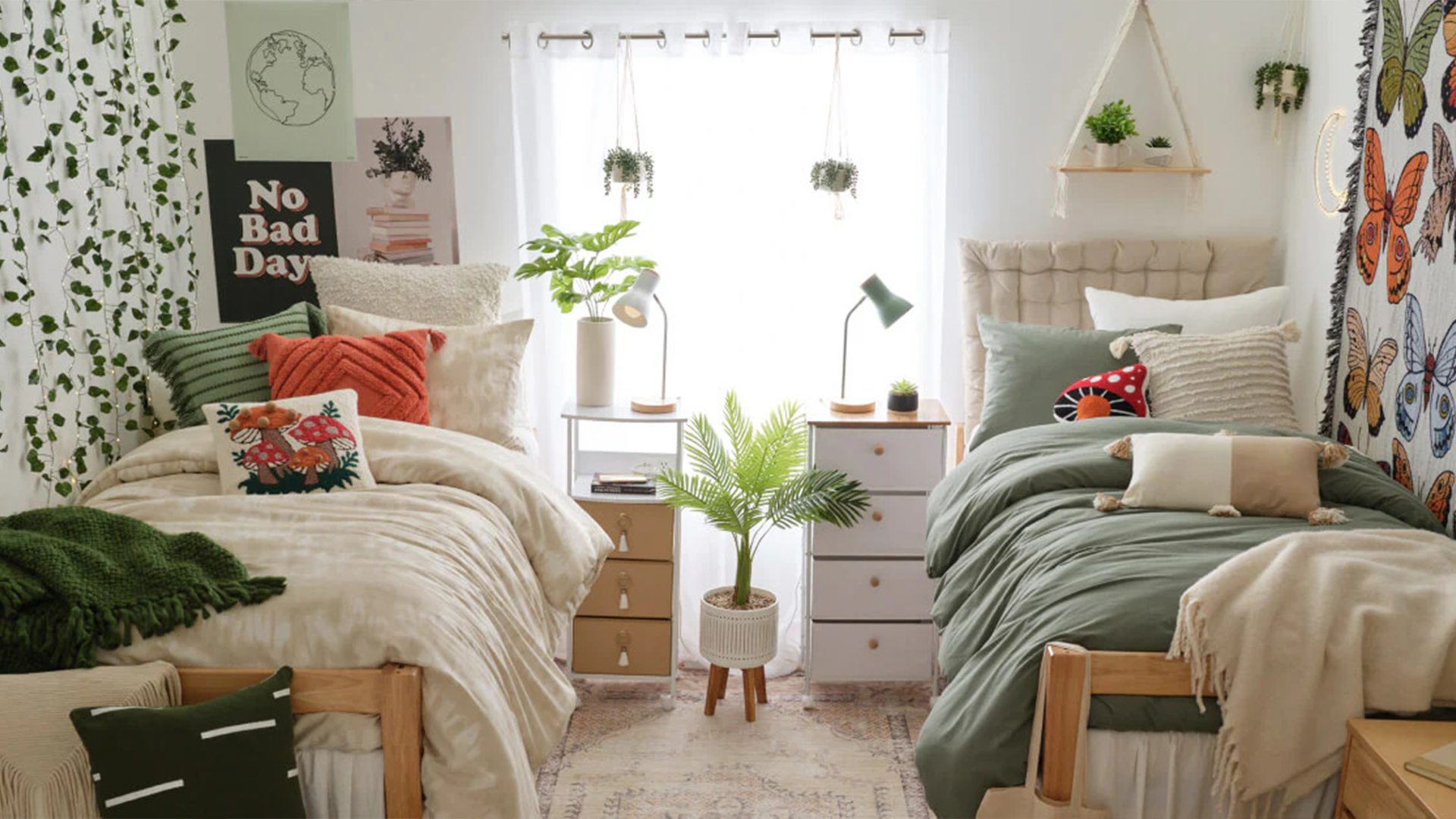 The green and white dorm room