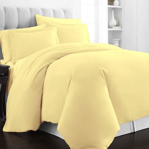 Pizuna 500 Thread Count Cotton Duvet Cover Set 2 Pc-Mellow Yellow-Double