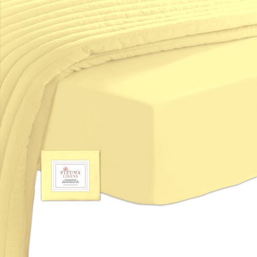 Pizuna Soft 400 Thread Count Cotton Twin Fitted Sheets Pure Beige 1pc, 100% Long Staple Pure Cotton, Soft Satin Fitted Sheet Fit Upto 15 inch Deep