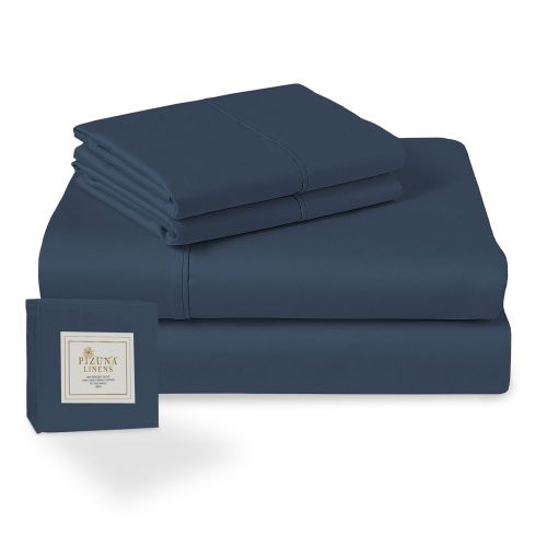 Pizuna 400 Thread Count Cotton Sheet Set 4 Pc-Dark Blue-Full